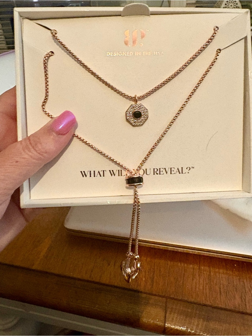 Luxe Layer Rose Gold Pendant Necklace with onyx